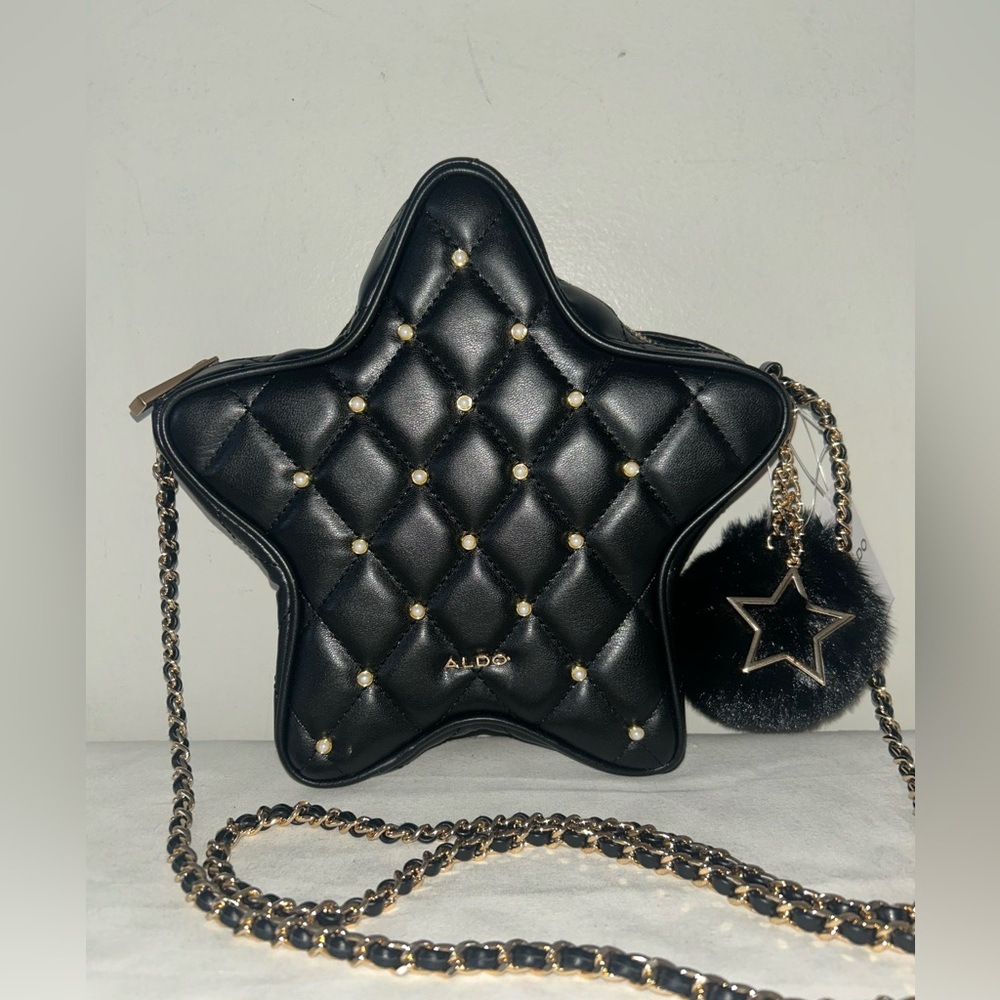 NEW! NWT ALDO Star Studded Crossbody Bag Black/Gold - Picture 5 of 6